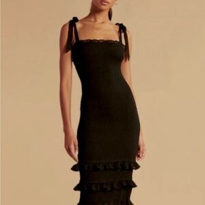 Chic Black Midi Dress with Ruffle Accents